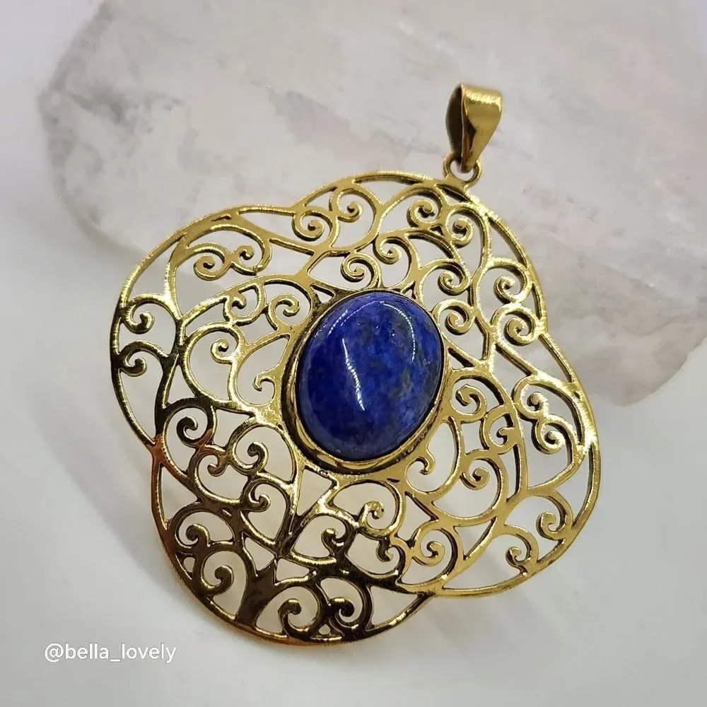Sapphire Gold Toned Ethnic Handmade Filigree Pendant Jewelry 2.27